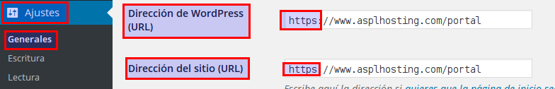 Cambio URL wordpress